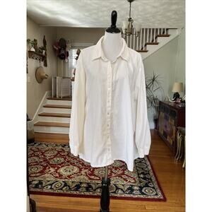 J Jill Lightweight Corduroy Tunic Blouse 4X Cream Button Front Long Sleeve Top